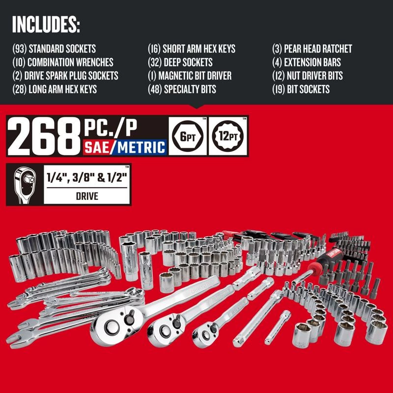 Best Sale β¨ Craftsman 1/4, 3/8 and 1/2 in. drive Metric and SAE 12 Point Mechanic's Tool Set 268 pc. π 2 Best Sale β¨ Craftsman 1/4, 3/8 and 1/2 in. drive Metric and SAE 12 Point Mechanic's Tool Set 268 pc. π - Image 2
