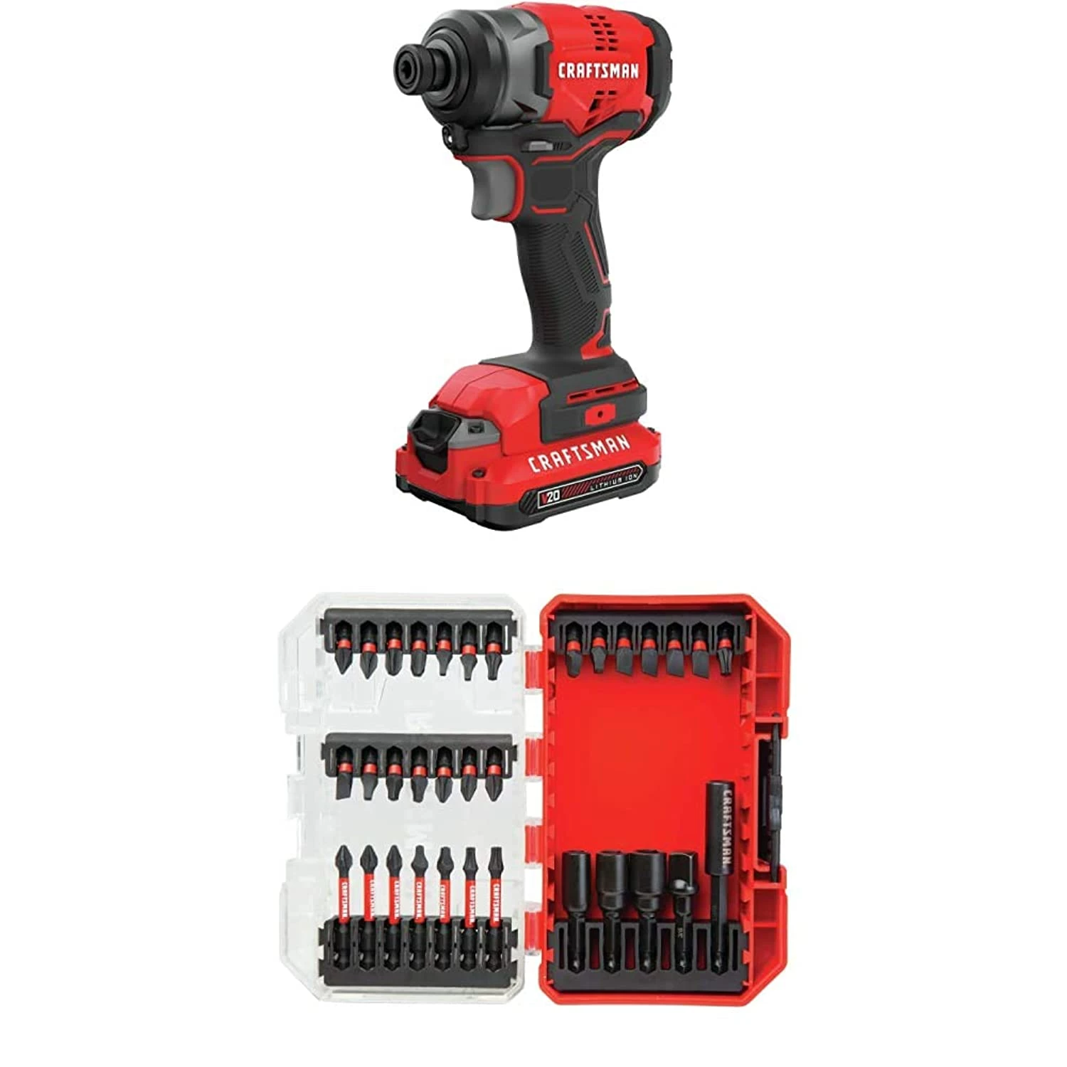 Best deal ⌛ Craftsman V20 Impact Driver Kit, Cordless With Drill/Driver Set, Impact Ready Bits, 33 Pieces (Cmcf810C1 & Cmaf1333) ✔️ 1 Best deal ⌛ Craftsman V20 Impact Driver Kit, Cordless With Drill/Driver Set, Impact Ready Bits, 33 Pieces (Cmcf810C1 & Cmaf1333) ✔️