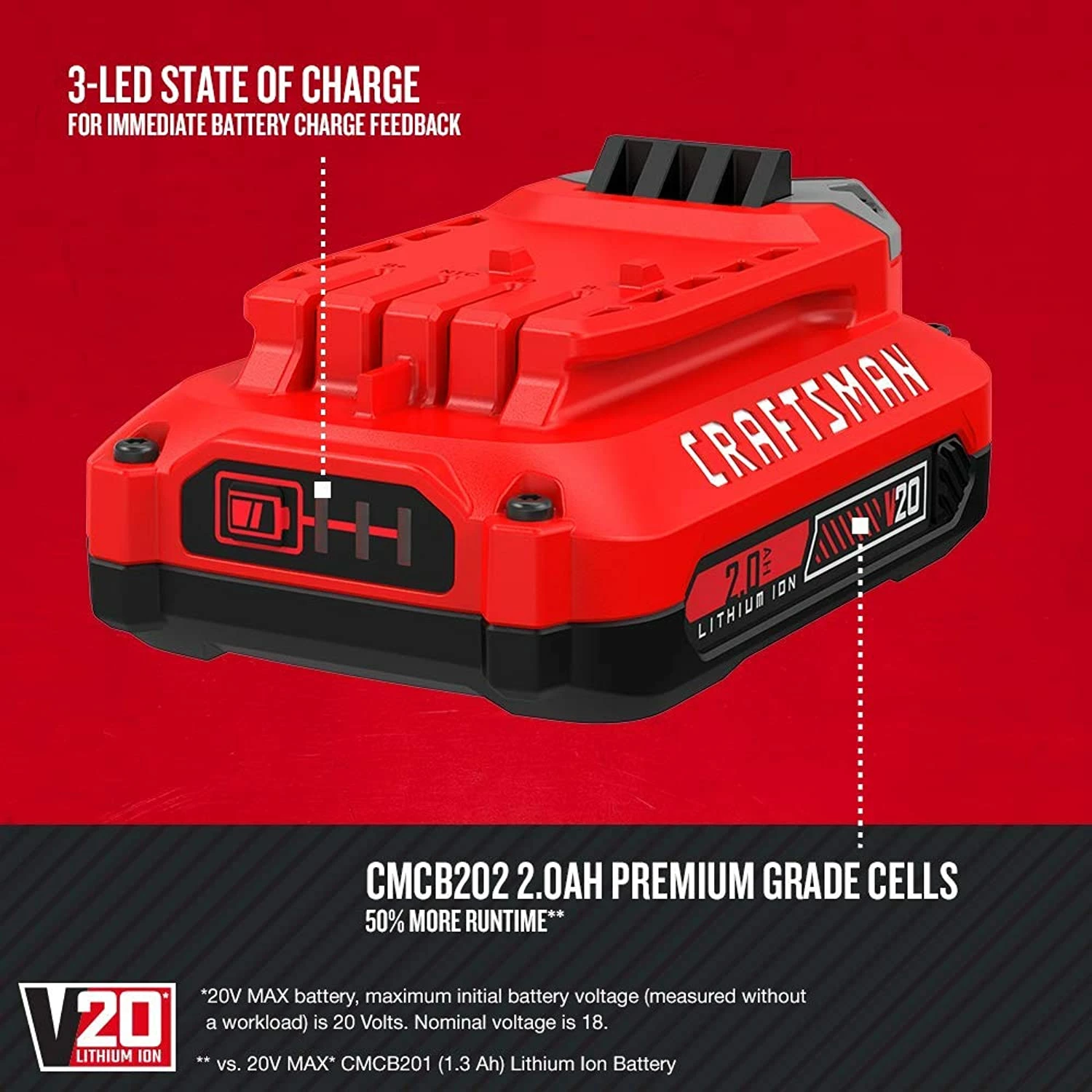 Best deal π€© Craftsman 20V Max Lithium Ion Battery, 2.0-Amp Hour (Cmcb202) π 2 Best deal π€© Craftsman 20V Max Lithium Ion Battery, 2.0-Amp Hour (Cmcb202) π - Image 2
