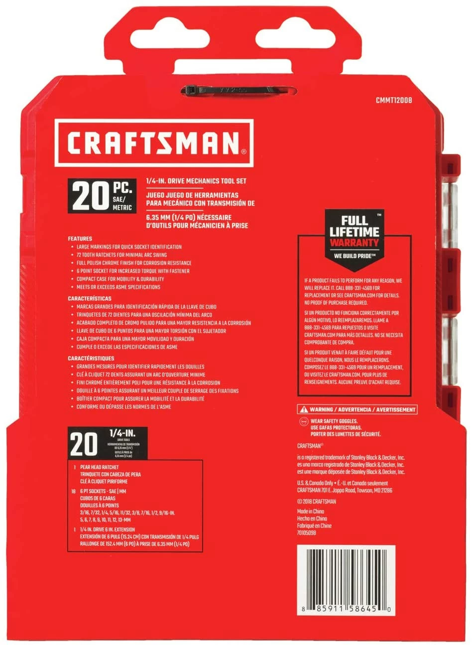 Outlet π₯° Craftsman Socket Set, SAE / Metric, 1/4-Inch Drive, 20-Piece (CMMT12008) π 4 Outlet π₯° Craftsman Socket Set, SAE / Metric, 1/4-Inch Drive, 20-Piece (CMMT12008) π - Image 4