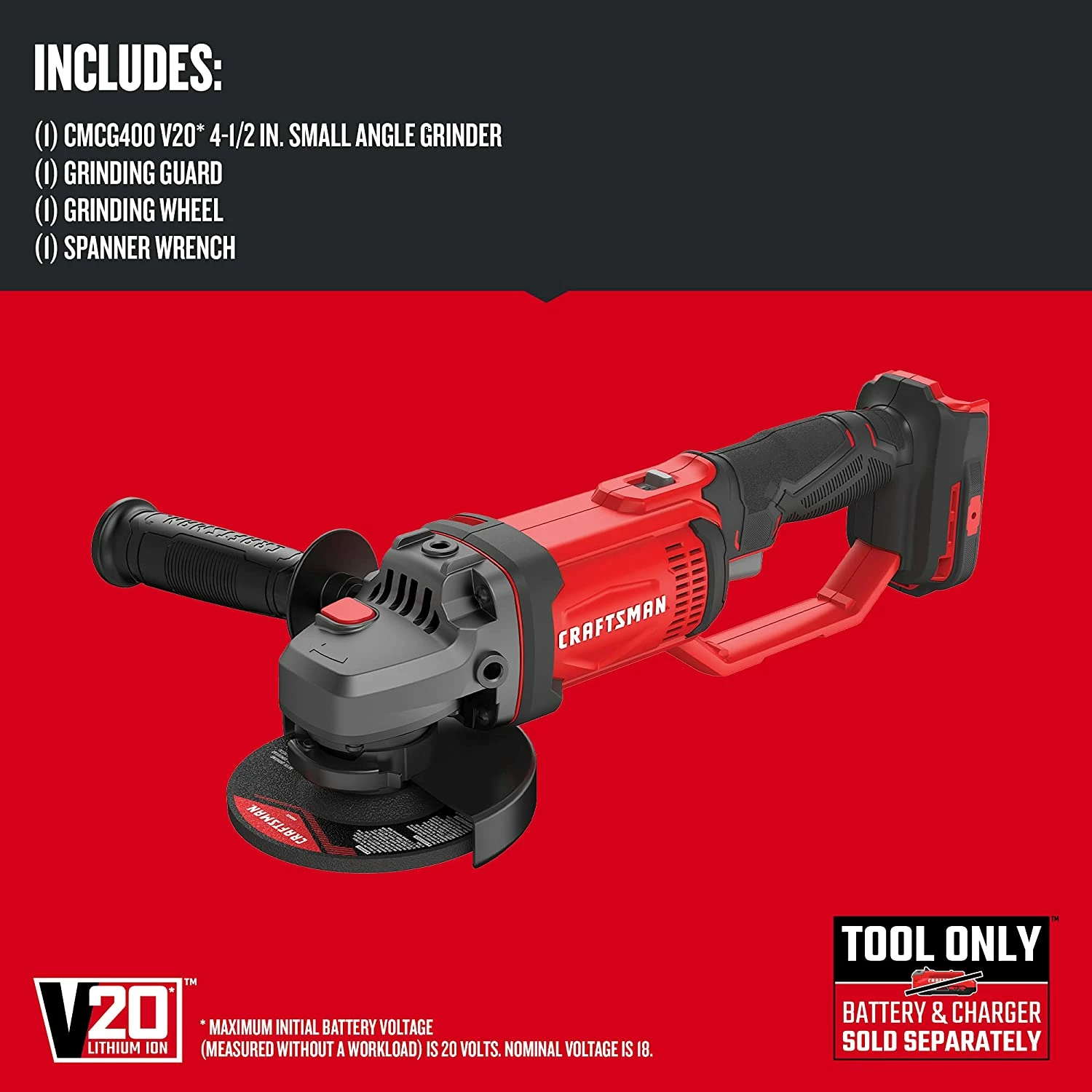 Best Sale β Craftsman V20 Angle Grinder, Small, 4-1/2-Inch With Battery Kit, Charger Included, 4.0-Ah (Cmcg400B & Cmcb204-Ck) π 3 Best Sale β Craftsman V20 Angle Grinder, Small, 4-1/2-Inch With Battery Kit, Charger Included, 4.0-Ah (Cmcg400B & Cmcb204-Ck) π - Image 3
