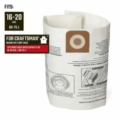 Alternative view of Best Pirce 👏 Craftsman Cmxzvbe38749 General Purpose Wet/Dry Shop Vacuum Dust Collection Bags For 16 And 20 Gallon Shop Vacuums, 3-Pack ✔️