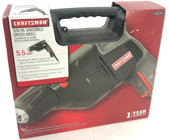 Promo βοΈ Craftsman NEW! CRAFTSMAN 3/8" VARIABLE SPEED 0-1500 RPM DRILL, 5.5 AMP, CASE, 910114 π 1 Promo βοΈ Craftsman NEW! CRAFTSMAN 3/8" VARIABLE SPEED 0-1500 RPM DRILL, 5.5 AMP, CASE, 910114 π